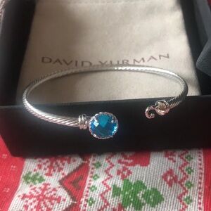David Yurman Silver Bracelet with Teal Gemstone 3mm